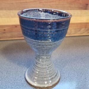 Art Pottery Goblet Chalice Blue Rennaisance Festival Drinking Glass 6" Handmade